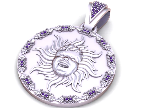 Luxury Gold Sun Medallion Pendant with Ruby Floral Border 3D Print Model