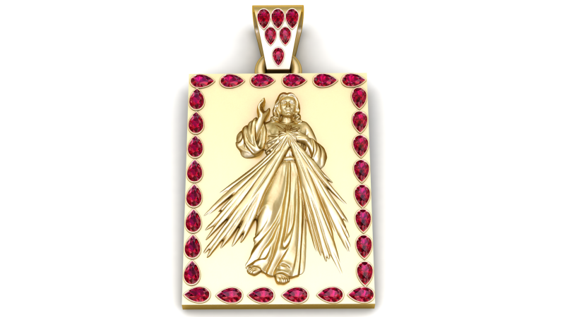 Luxury Divine Mercy Jesus Pendant with Ruby Border 3D Print Model .c4d .max .obj .3ds .fbx .stl .blend