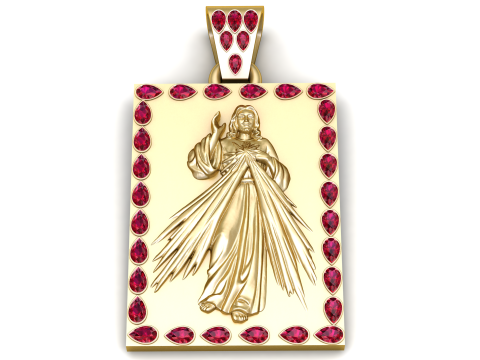 Luxury Divine Mercy Jesus Pendant with Ruby Border 3D Print Model
