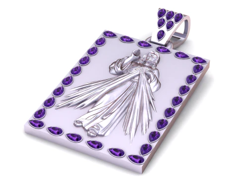 Luxury Divine Mercy Jesus Pendant with Ruby Border 3D Print Model