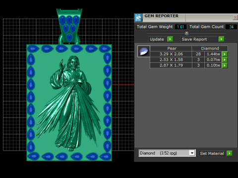 Luxury Divine Mercy Jesus Pendant with Ruby Border 3D Print Model