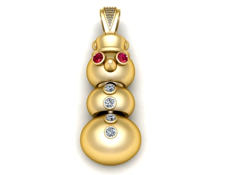 Red-Eyed Snowman Gemstone Gold Pendant 3D Model