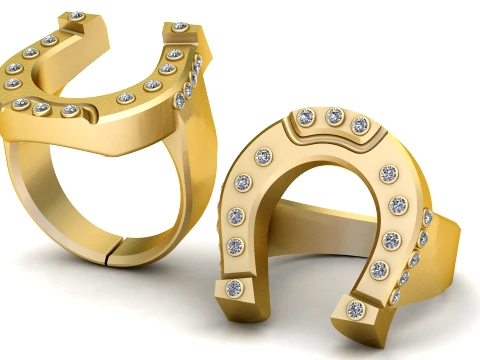 Gemstone Horseshoe Gold Statement Ring 3D Model