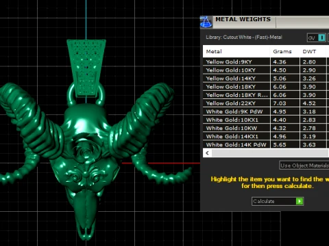 Floral Ram Skull Red Gemstone Gold Pendant 3D Model