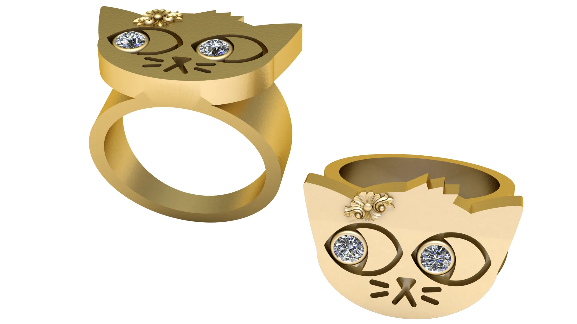 Gemstone-Eyed Cat Face Gold Ring 3D Model .c4d .max .obj .3ds .fbx .stl .blend 