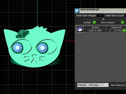 Gemstone-Eyed Cat Face Gold Ring 3D Model