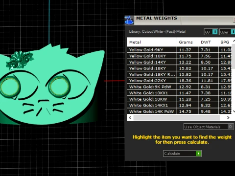 Gemstone-Eyed Cat Face Gold Ring 3D Model
