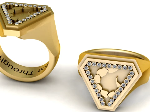 Baby Footprint Gemstone Gold Signet Ring 3D Model