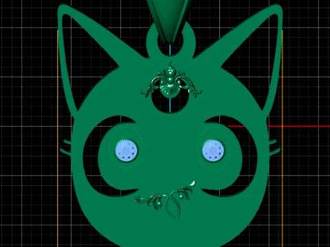 Gemstone-Eyed Cat Face Gold Pendant 3D Model