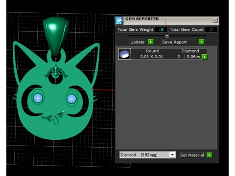 Gemstone-Eyed Cat Face Gold Pendant 3D Model