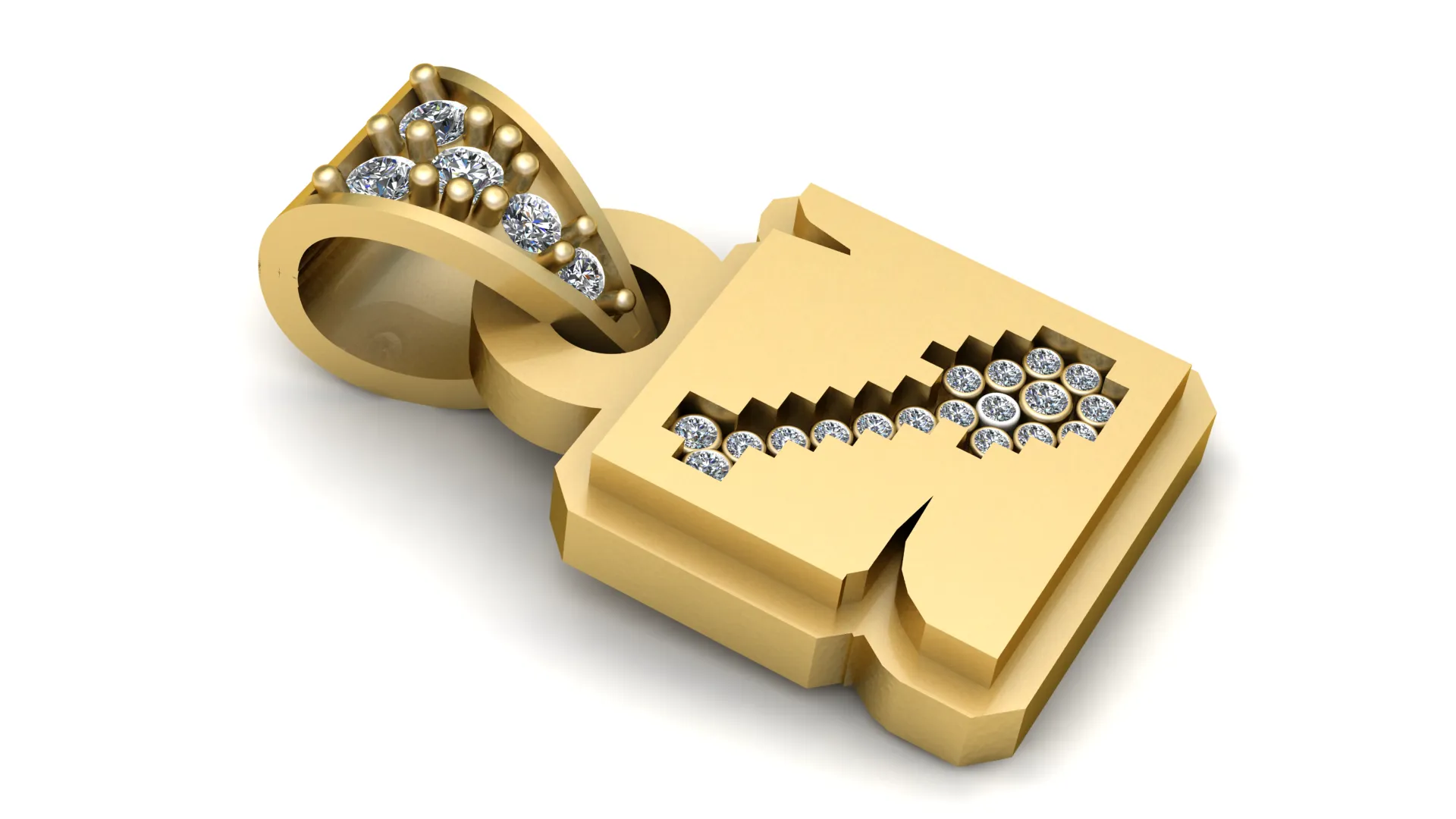 Gemstone-Eyed Cat Face Gold Pendant 3D Model .c4d .max .obj .3ds .fbx .stl .blend