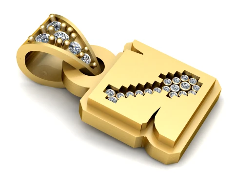 Gemstone-Eyed Cat Face Gold Pendant 3D Model