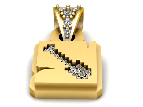 Gemstone-Eyed Cat Face Gold Pendant 3D Model