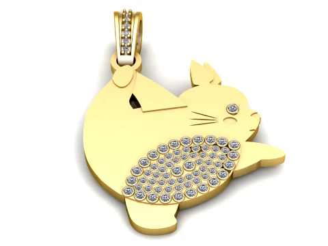 Gemstone Bunny Gold Pendant 3D Model