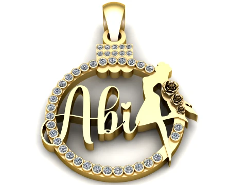 Abi Name Floral Silhouette Gold Pendant 3D Model