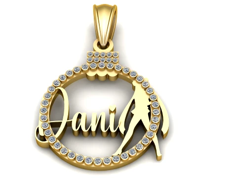 Jani Name Silhouette Gemstone Gold Pendant 3D Model