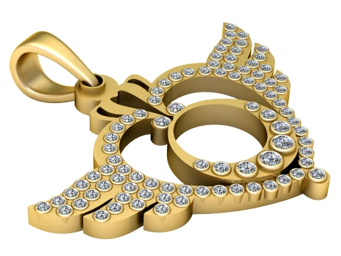 Winged Crown Gemstone Gold Pendant 3D Model