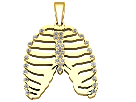 Gemstone Rib Cage Gold Pendant 3D Model