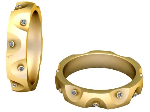 Gemstone Geometric Gold Band Ring 3D Model