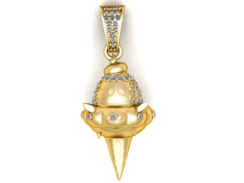 Gemstone Ice Cream Character Gold Pendant 3D Model
