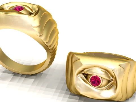 Gemstone Eye Gold Signet Ring 3D Model