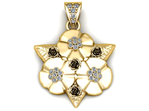 Gemstone Floral Bouquet Gold Pendant 3D Model
