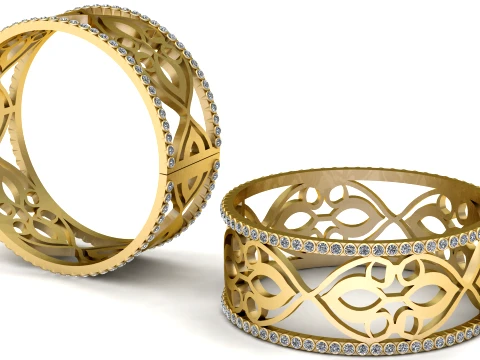 Gemstone Filigree Gold Band Ring 3D Model
