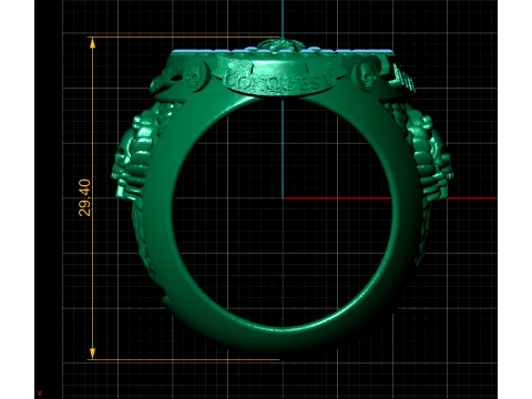 Gemstone Skull Compass Gold Ring 3D Model