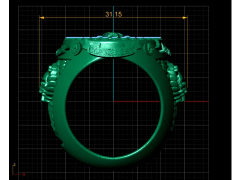 Gemstone Skull Compass Gold Ring 3D Model