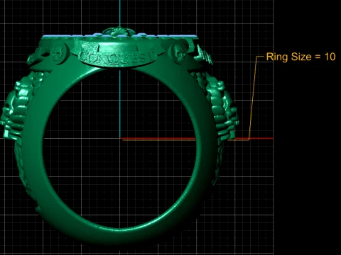 Gemstone Skull Compass Gold Ring 3D Model