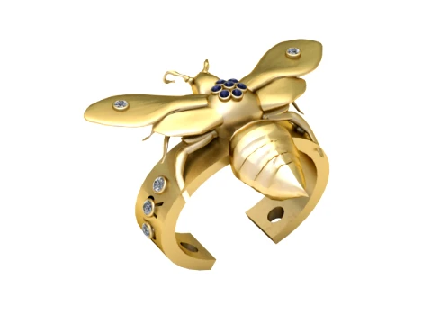 Gemstone Bee Gold Statement Ring 3D Model