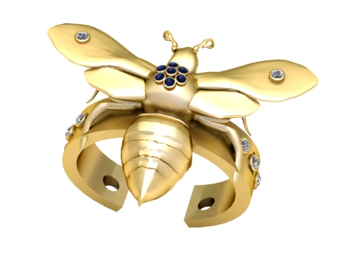 Gemstone Bee Gold Statement Ring 3D Model