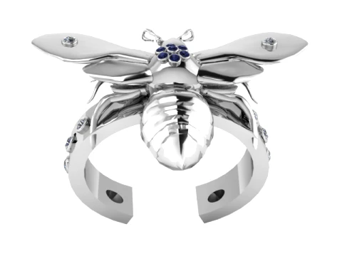 Gemstone Bee Gold Statement Ring 3D Model