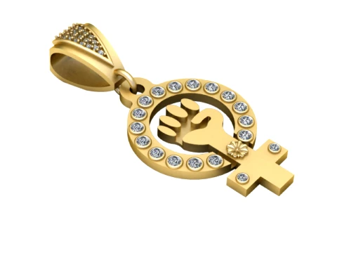 Gemstone Mother and Child Gold Pendant 3D Model