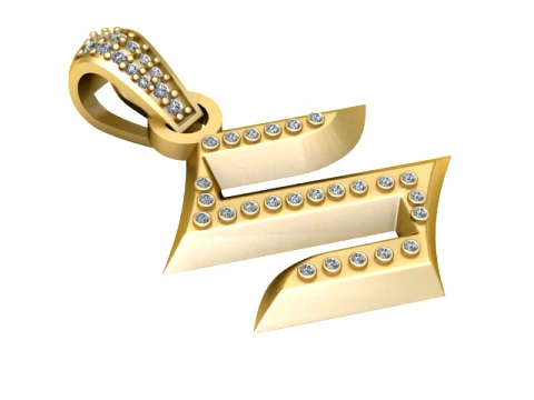 Gemstone Letter N Gold Pendant 3D Model