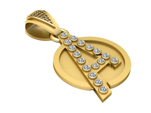 Gemstone Letter A Circle Gold Pendant 3D Model