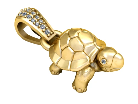 Gemstone Tortoise Gold Pendant 3D Model
