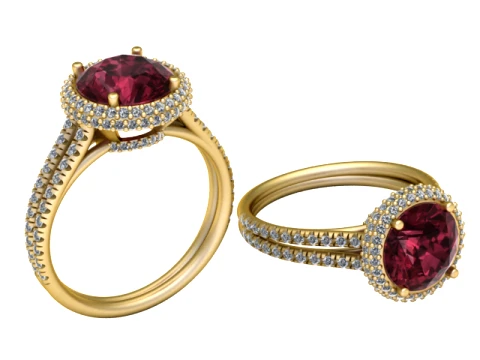Oval Gemstone Halo Gold Ring 3D Model