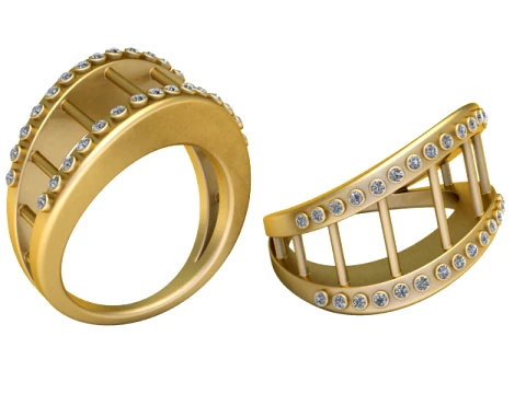 Gemstone Cage Gold Band Ring 3D Model