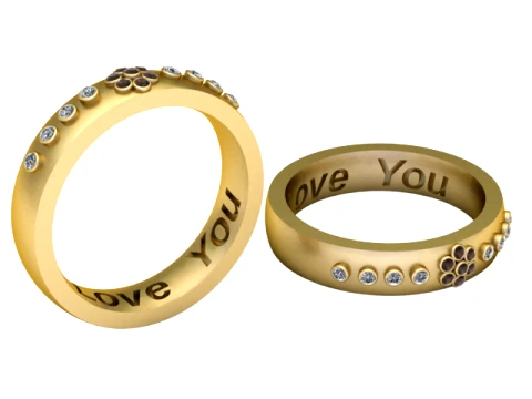 Love You Gemstone Gold Band 3D Model