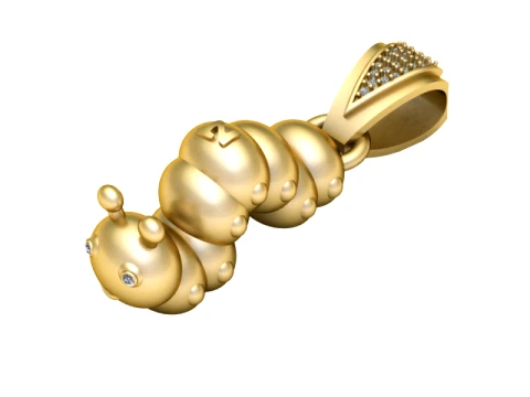 Gemstone Caterpillar Gold Pendant 3D Model