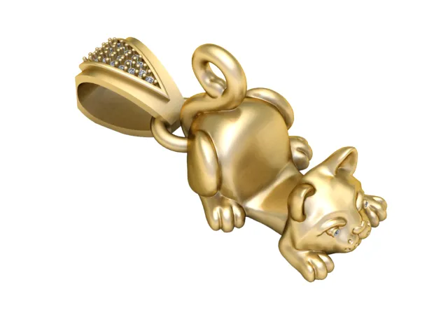 Playful Cat Gold Pendant 3D Model .c4d .max .obj .3ds .fbx .stl .blend 