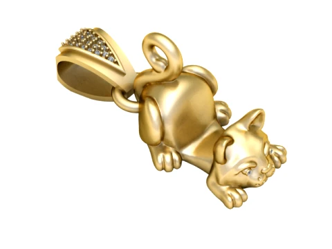 Playful Cat Gold Pendant 3D Model