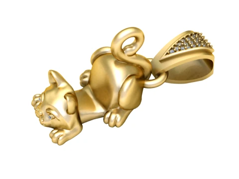 Playful Cat Gold Pendant 3D Model
