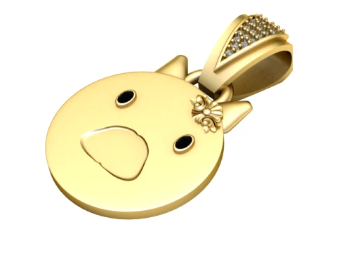 Cute Chick Face Gold Pendant 3D Model