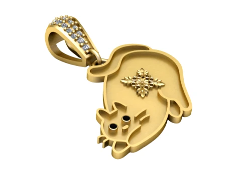 Floral Mouse Gold Pendant 3D Model