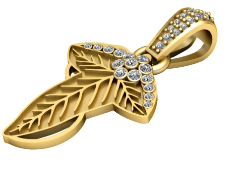Gemstone Leaf Cluster Gold Pendant 3D Model