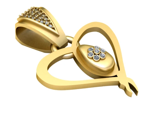 Gemstone Heart Padlock Gold Pendant 3D Model