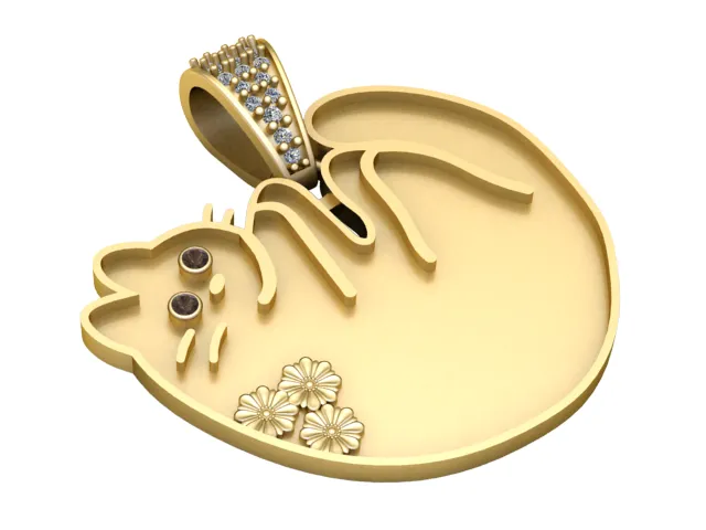 Floral Curled Cat Gold Pendant 3D Model .c4d .max .obj .3ds .fbx .stl .blend 