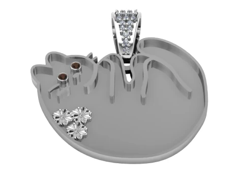 Floral Curled Cat Gold Pendant 3D Model
